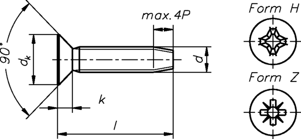 YHB Tribular dişaçan vida, Form M-Z, (Kafa DIN 965'e Göre) YHB Tribular dişaçan vida, Form M-Z, (Kafa DIN 965'e Göre) - Vida - DIN 7500